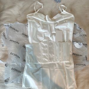 HEIRESS: White Corset Satin Slip Dress- XS
